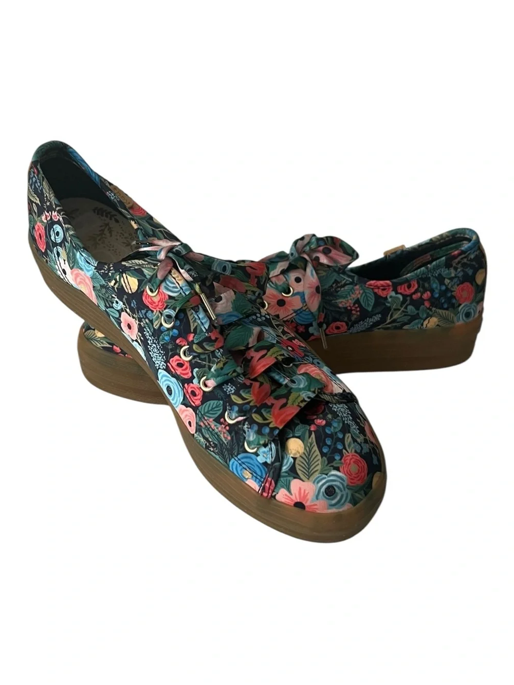 Keds x Rifle Paper Co Garden Party Platform Satin Lace Up Sneakers Shoes Size 9